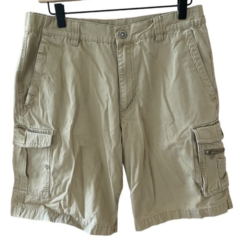 Columbia men’s 9” inseam tan cotton cargo shorts size small athletic golf hiking